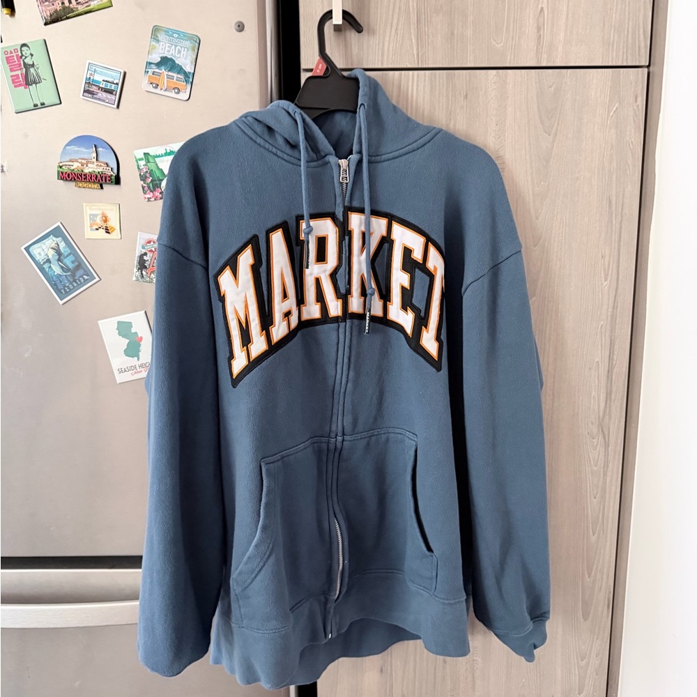 Market Blue Zip Up Sweater for Men